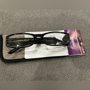 FOSTER GRANT TREND black readers w/rhinestones & case. NEW. +3.25